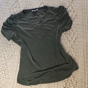 Green Envelope Los Angeles Womens XL V Neck Top Ruched Sleeve Casual Blouse
